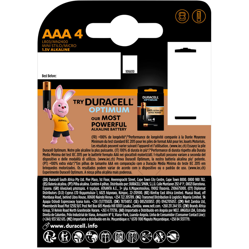 Duracell Plus LR03 AAA 1.5V Alkaline Batteries 4 pack Image 2