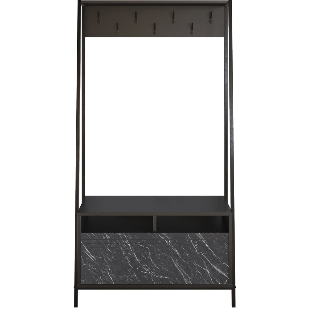 Decorotika Devin Single Door 2 Shelf Black Marble and Black Coat and Shoe Rack Image 1