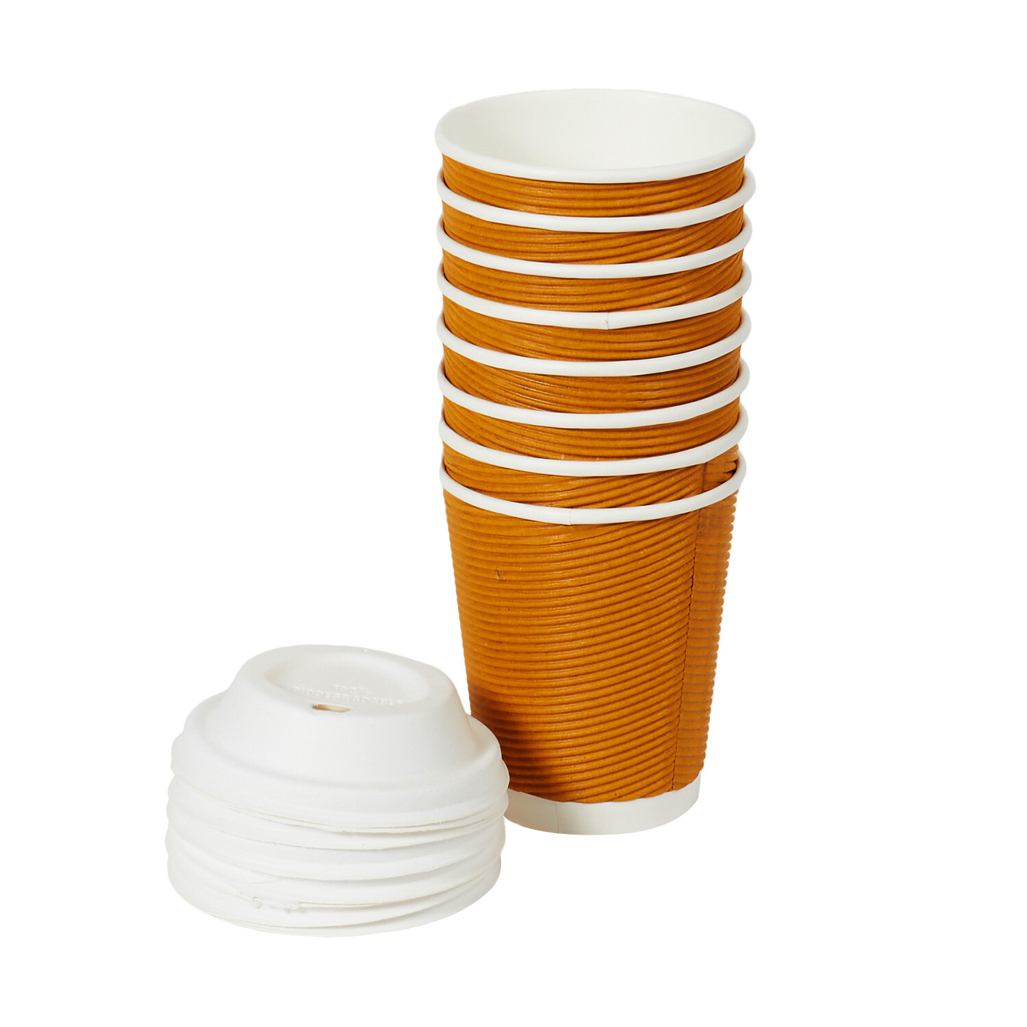 Pack of 8 Coffee Cups and Lids - Brown Image 2