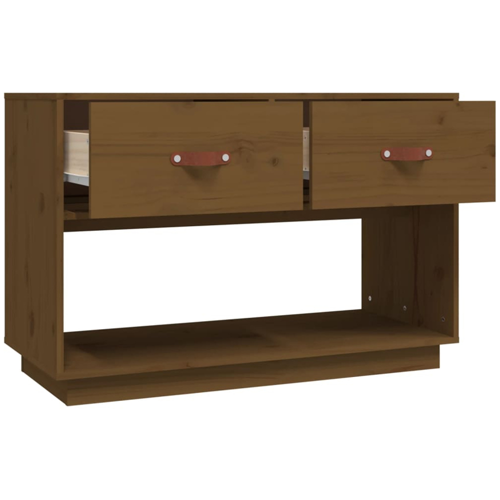 vidaXL 2 Drawer Single Open Shelf Honey Brown Solid Wood Pine TV Cabinet Image 8