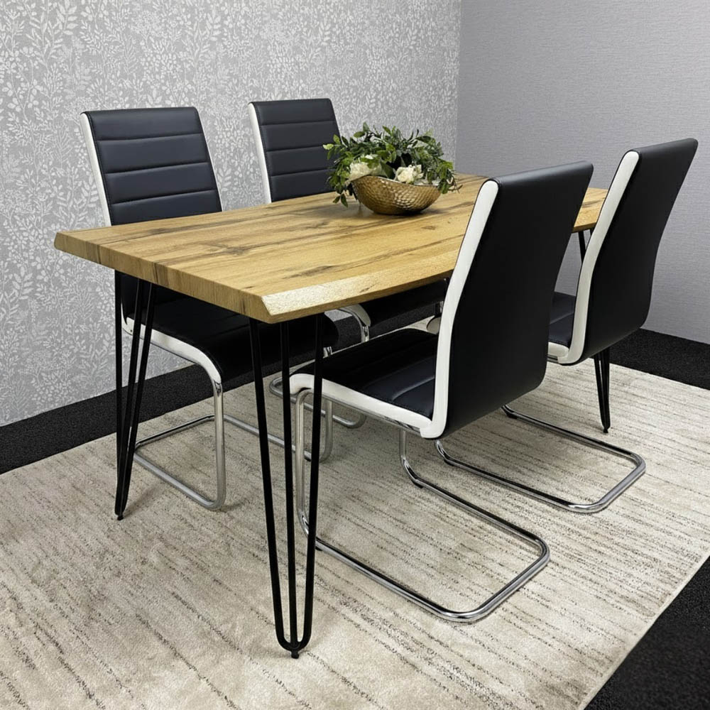 Kosy Koala 4 Seater Striped Faux Leather Wooden Dining Set White and Black Image 5
