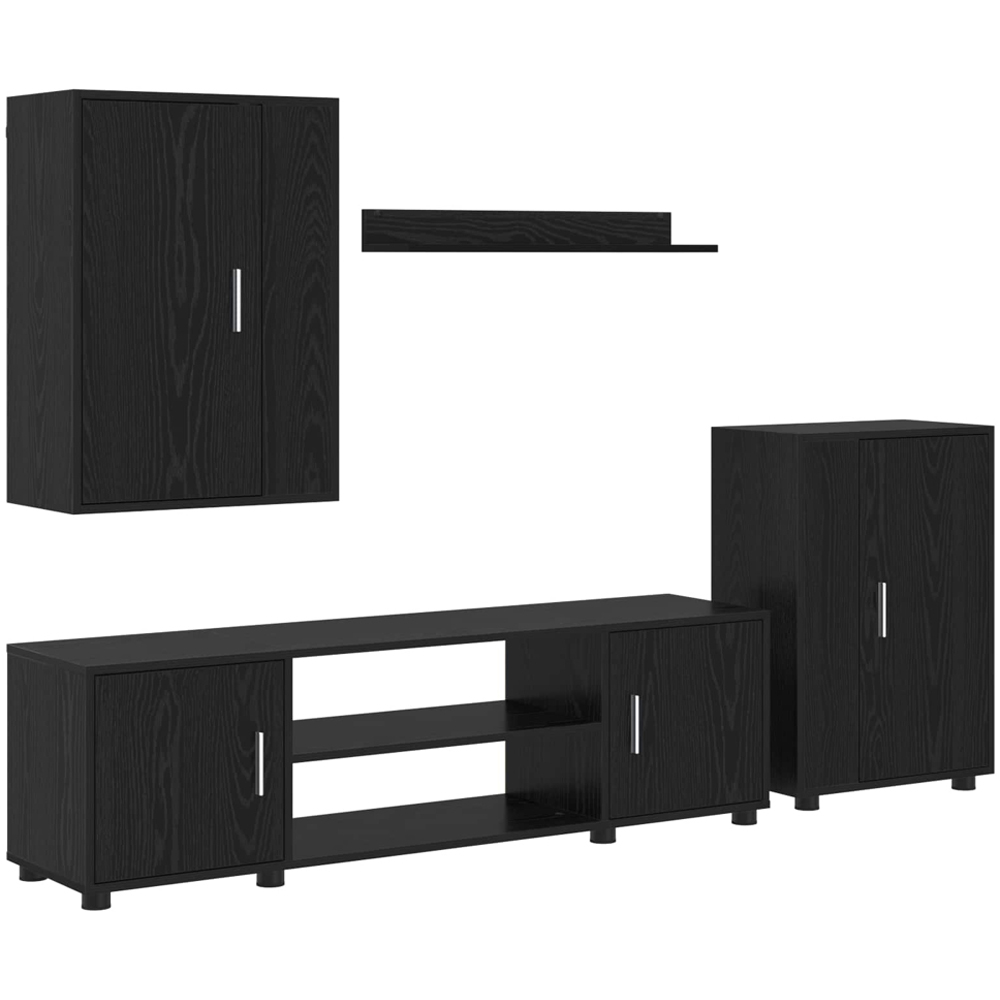 vidaXL Black Oak Wall Mounted 4 Piece TV Cabinet Set Image 2