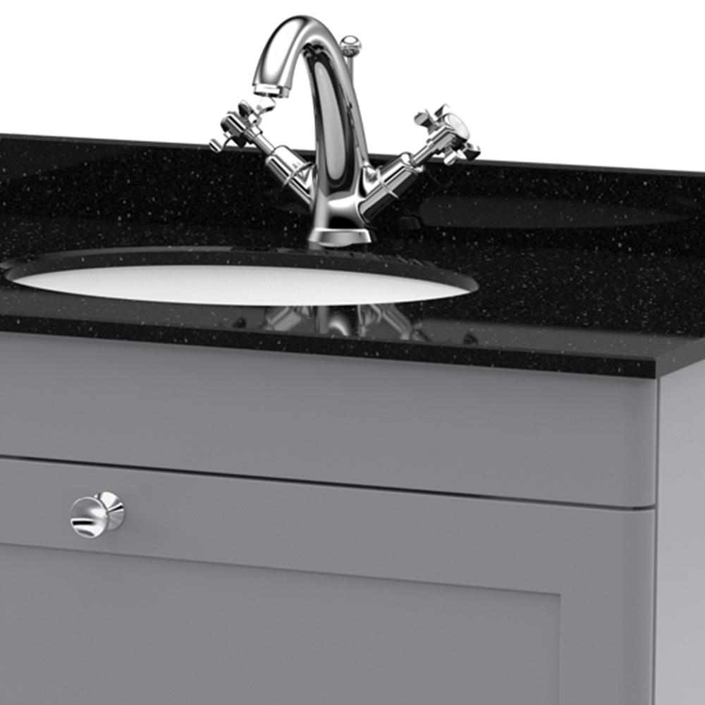 nuie Classique Single Drawer Satin Grey and Black Wall Hung Unit and 1 Tap Hole Marble Basin 800mm Image 2