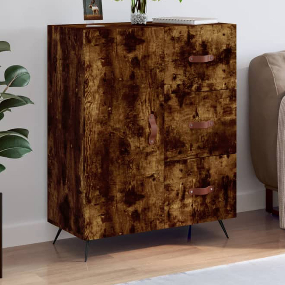 vidaXL Single Door 3 Drawer Smoked Oak Sideboard Image 1