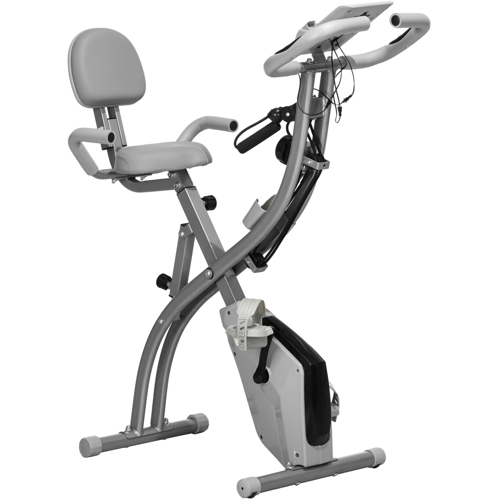 HOMCOM 2 in 1 Grey Magnetic Resistance Folding Exercise Bike Image 1