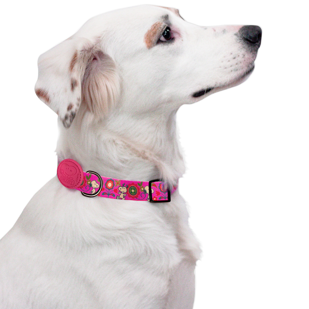 Snoopy Medium Pink Flower Dog Collar Image 5