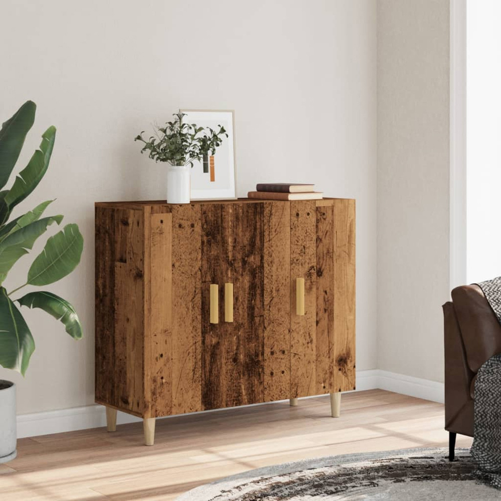 vidaXL 3 Door Old Wood Sideboard with Wooden Legs Image 3