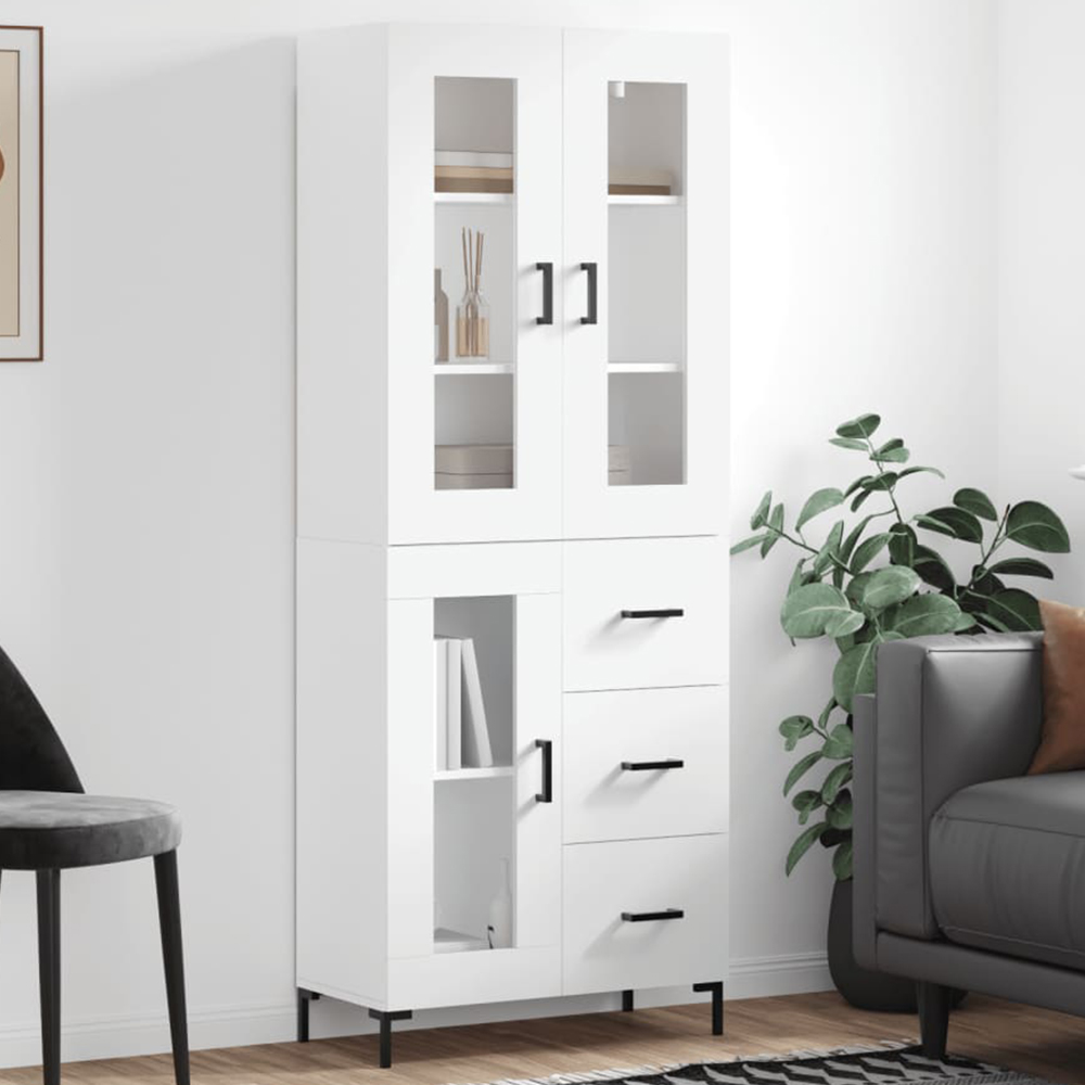 vidaXL 3 Glass Door 3 Drawer White Highboard Image 1