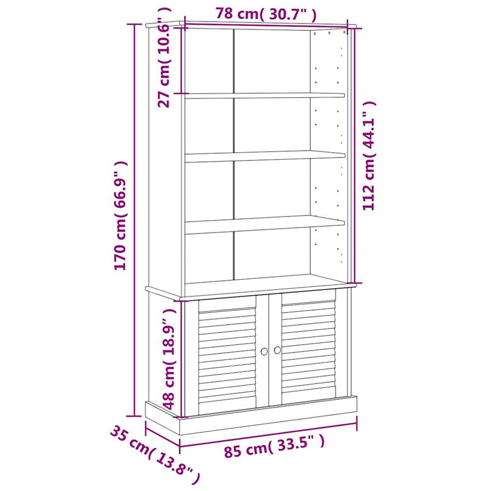 vidaXL Vigo 2 Door 4 Shelf Natural Solid Pine Wood Bookcase Image 9