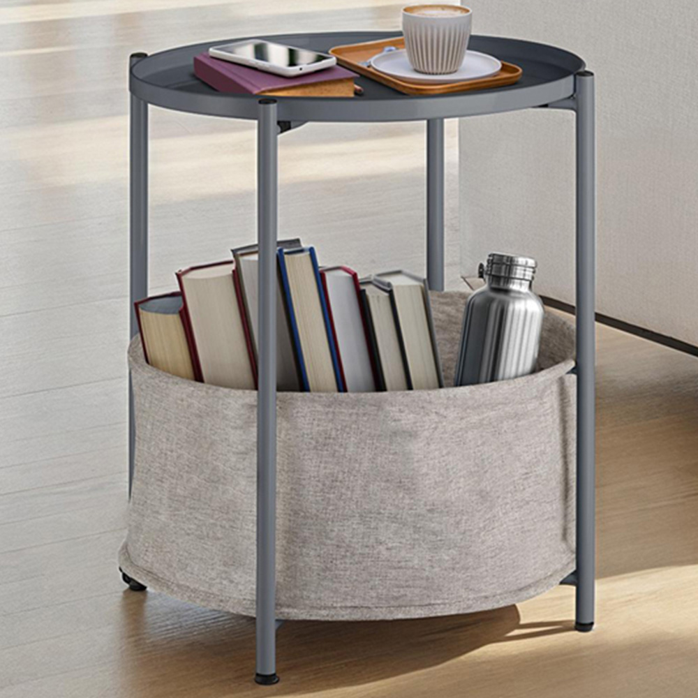 Tectake Canterbury Dark Grey Round Bedside Table Image 1
