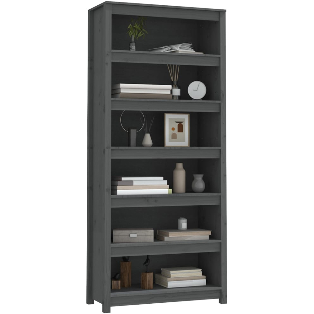vidaXL 6 Shelf Grey Solid Pine Wood Bookcase Image 4
