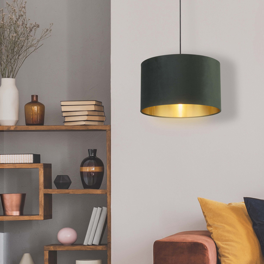 Lighting Collection Green Gold Inner Velvet Drum Shade 40cm Image 2