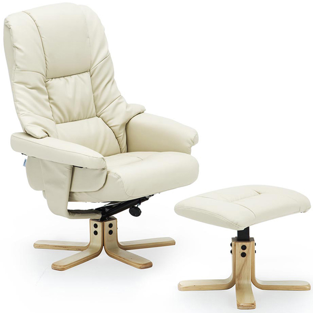 Furniture Online Sorento Cream Bonded Leather Swivel Recliner Chair with Footstool Image 2