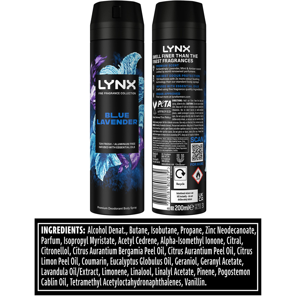 Lynx Fine Fragrance Collection Blue Lavender Deodorant Body Spray 200ml 6 Pack Image 8