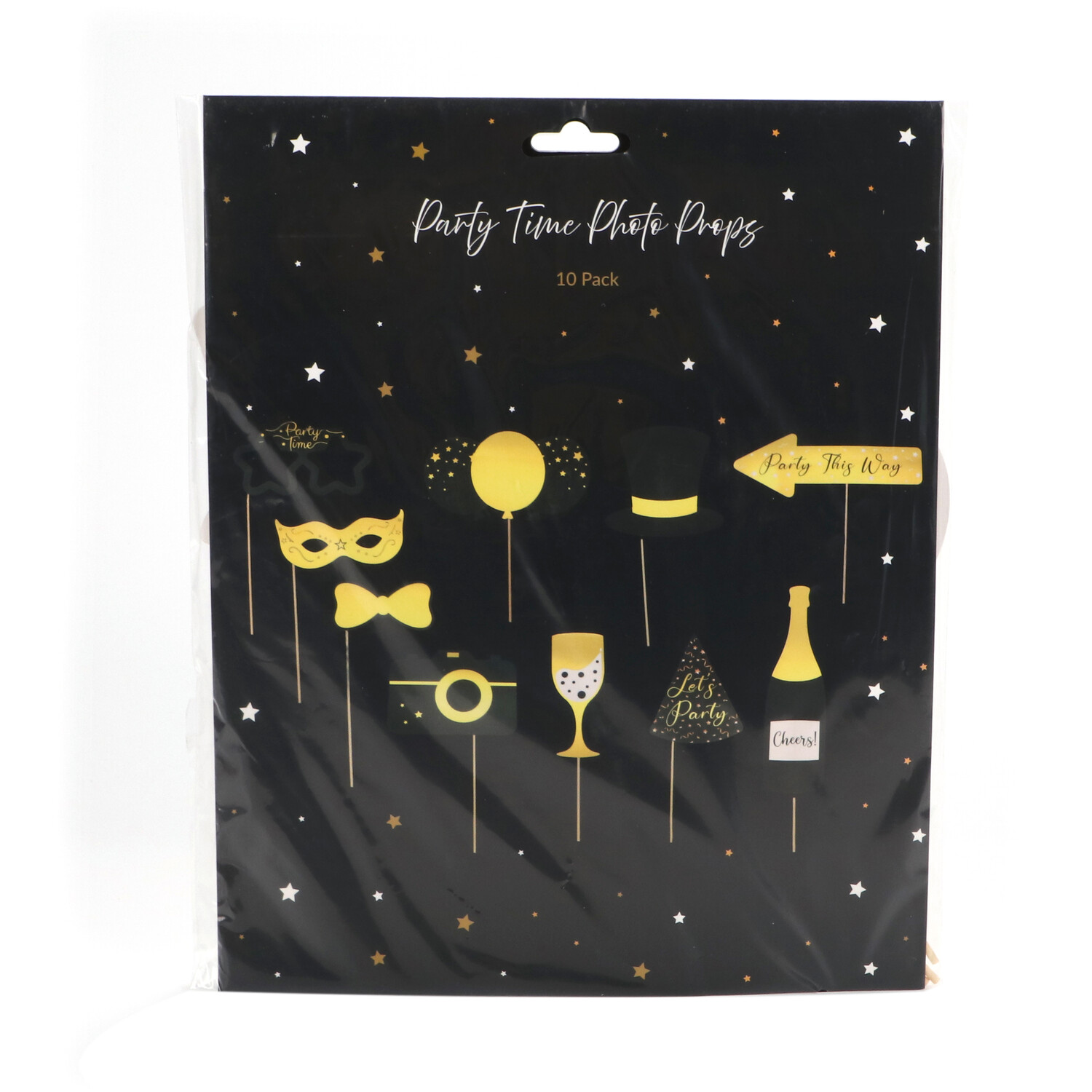 Pack of 10 Party Time Photo Props  - Gold Image 2