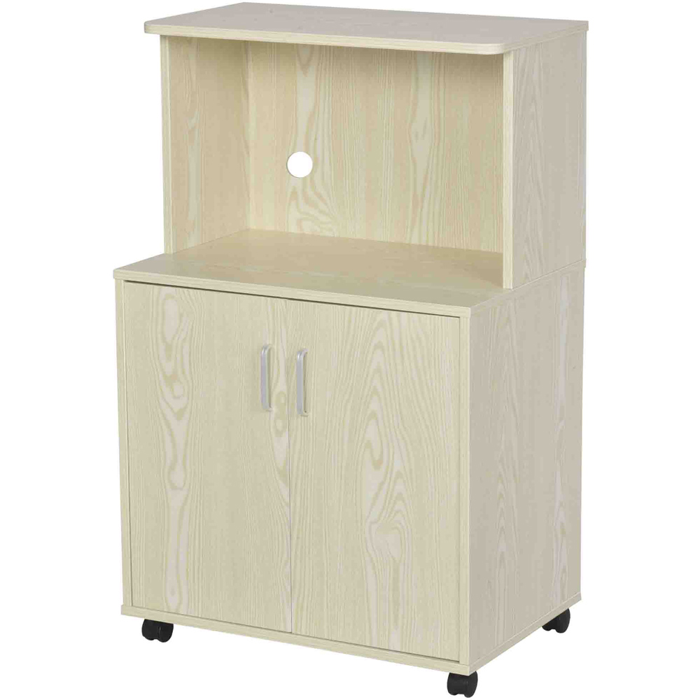 Portland 2 Door Single Shelf Oak Tone Microwave Stand Image 1