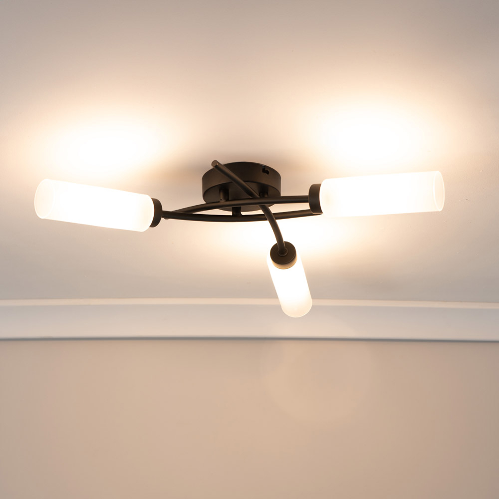 ValueLights Maya Matt Black 3 Way Curved Cross Over Flush LED Ceiling Light Image 2