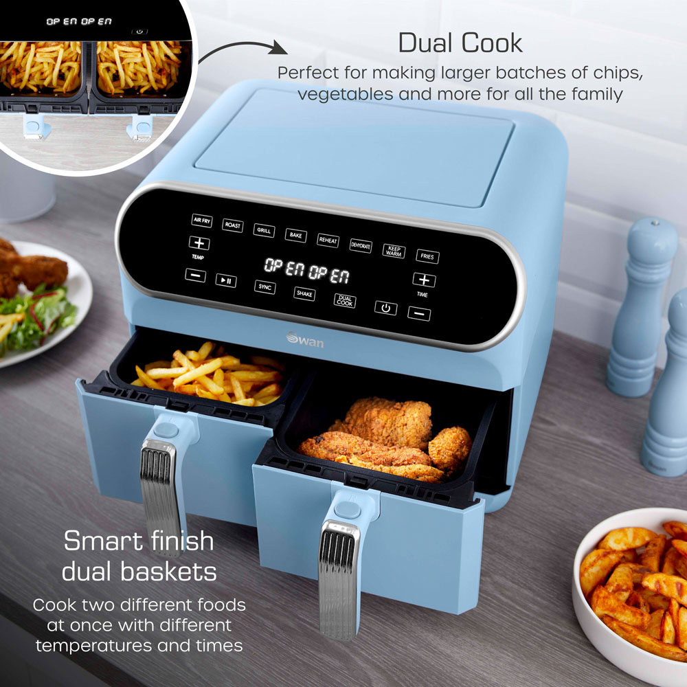 Swan Retro SD10519BLU Blue Dual Basket Air Fryer 8L Image 4