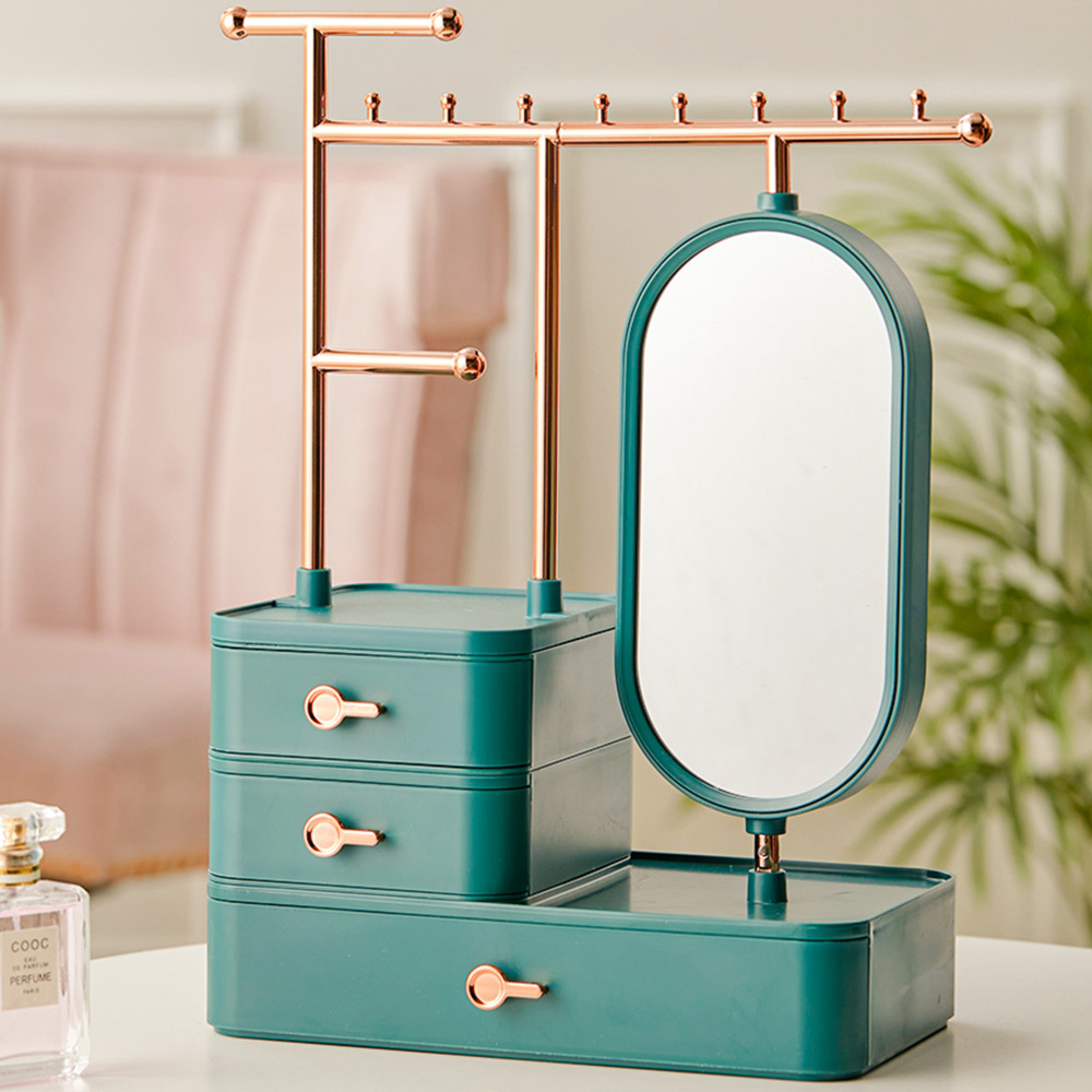 Living And Home SW0344 Green ABS Make-Up Mirror With Jewellery Organiser Image 2