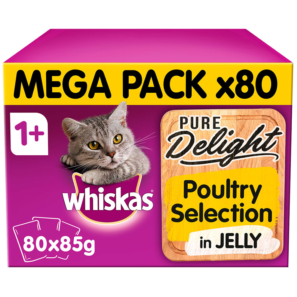 Whiskas Pure Delights Poultry in Jelly Cat Food Pouches 80x85g Wilko