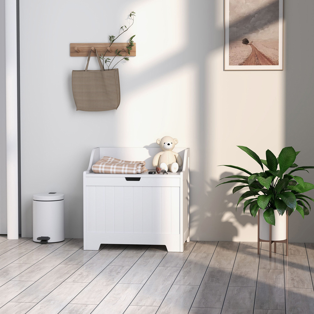 HOMCOM White Storage Trunk with Safety Hinge Image 5