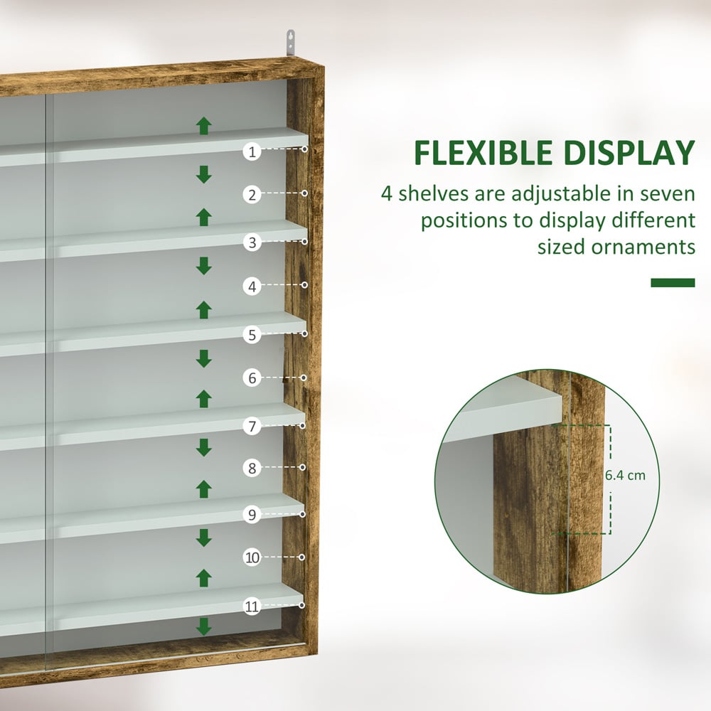 HOMCOM 7 Shelf Rustic Brown Wall Display Cabinet Image 4
