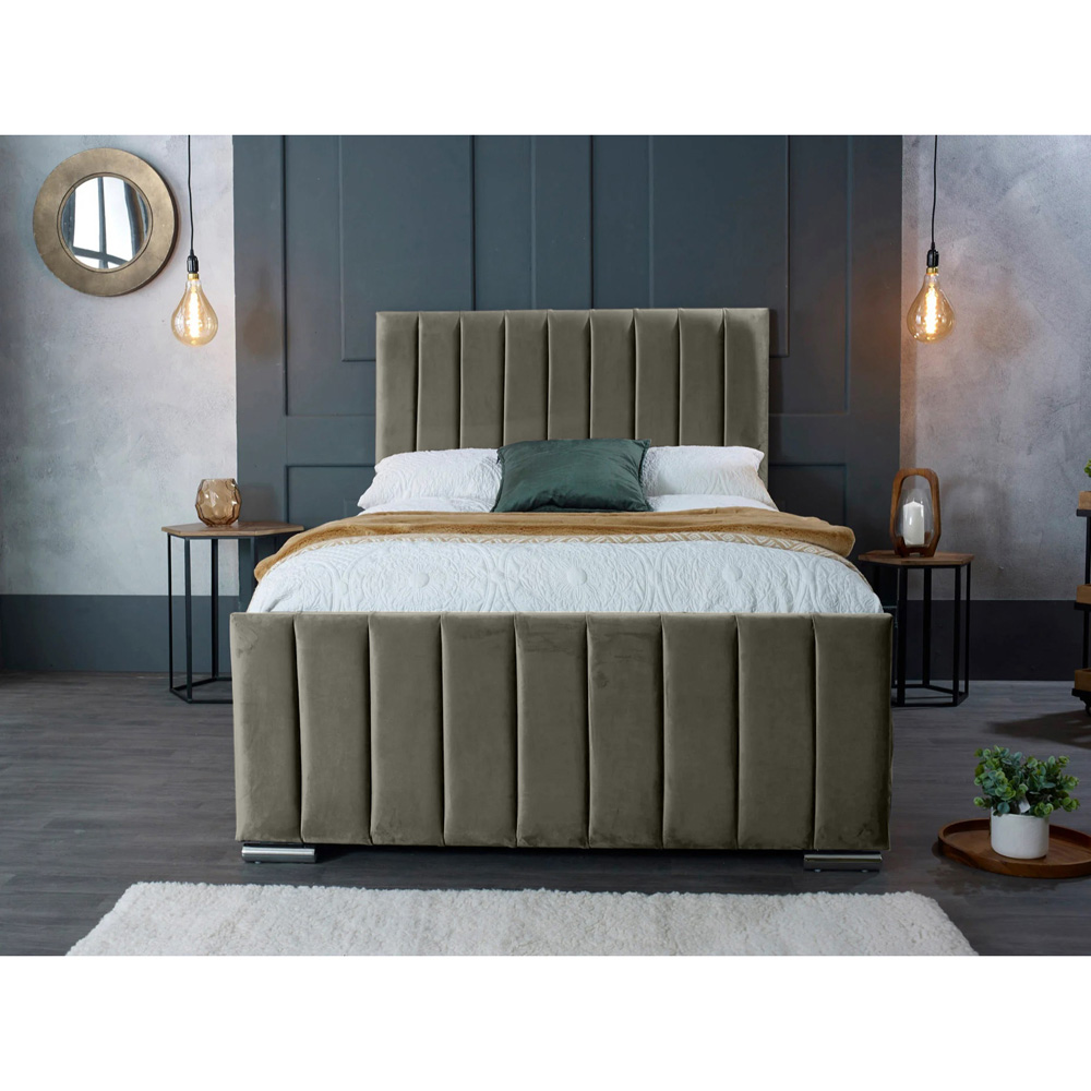 Eleganza Home Redding Double Grey Plush Velvet Bed Frame with Headboard Image 3