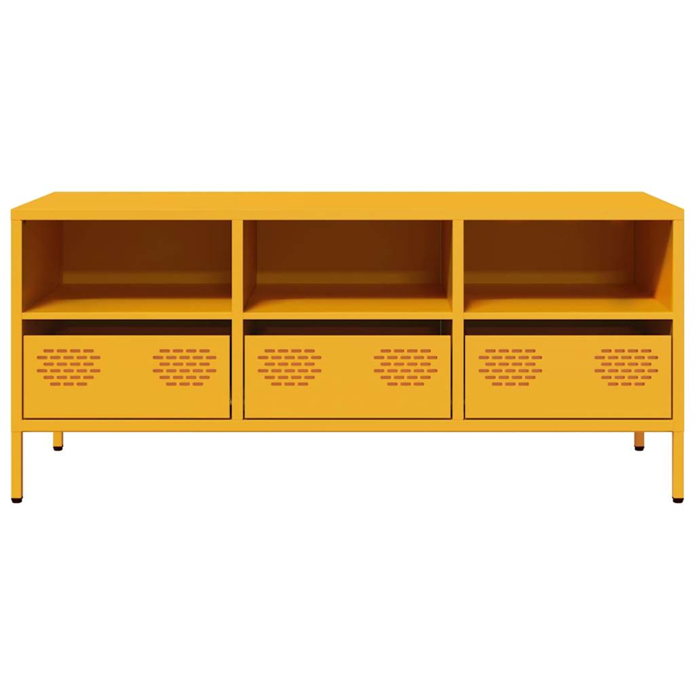 vidaXL 3 Drawer 3 Shelf Mustard Yellow Cold-Rolled Steel TV Cabinet Image 4