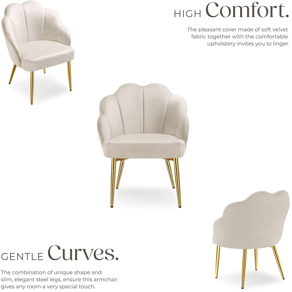tectake Hellen Set of 4 Cream and Gold Shell Shaped Velvet Accent Chair Image 4
