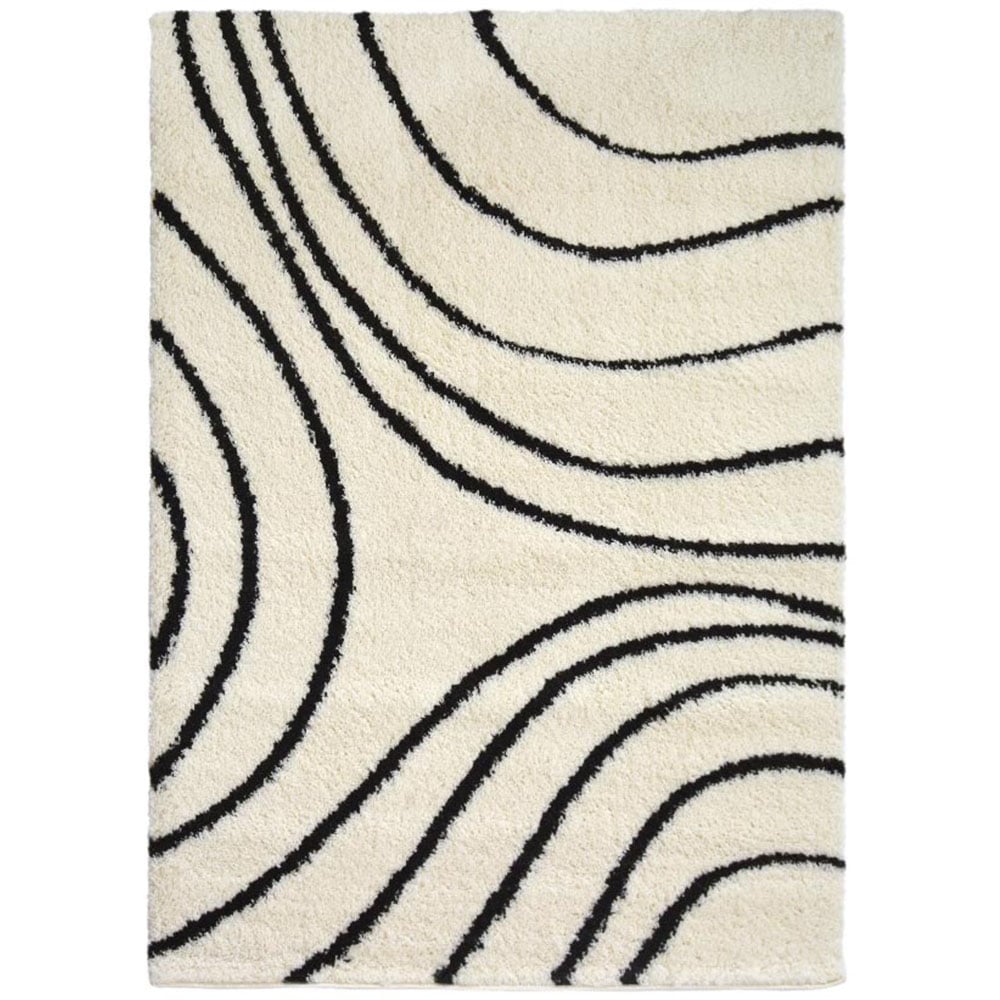 Homemaker Ivory and Black Isobar Snug Shaggy Rug 120 x 170cm Image 1