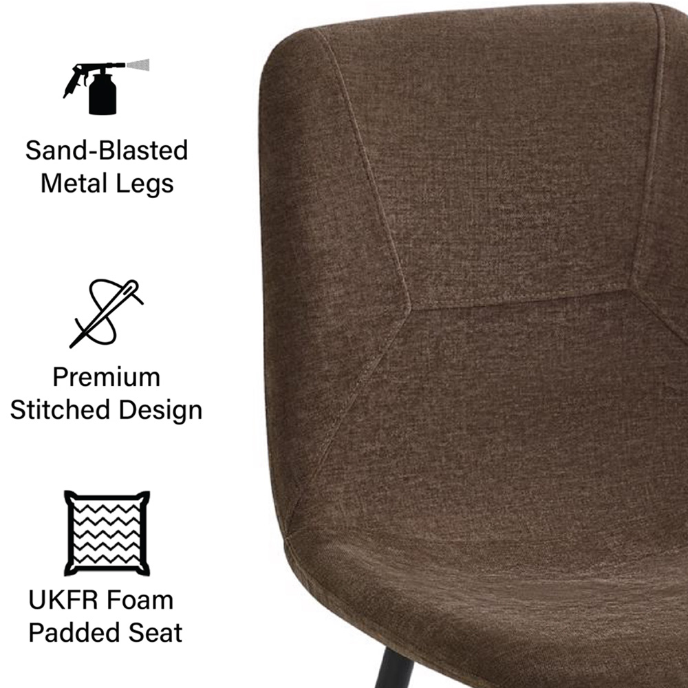 FWStyle Esme Set of 2 Dark Brown and Black Linen Upholstered Steel Frame Dining Chair Image 7