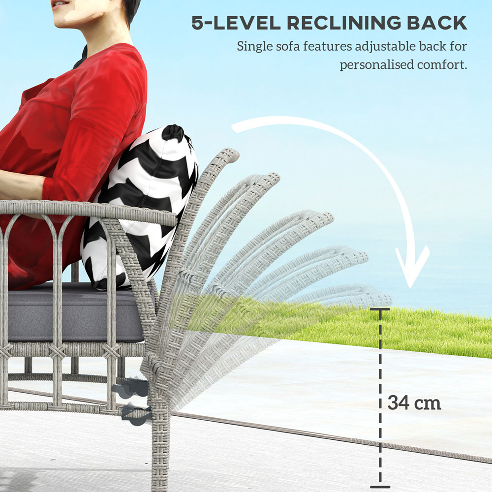 Outsunny 4 Seater Grey Rattan Garden Furniture Set with Adjustable Back Image 5