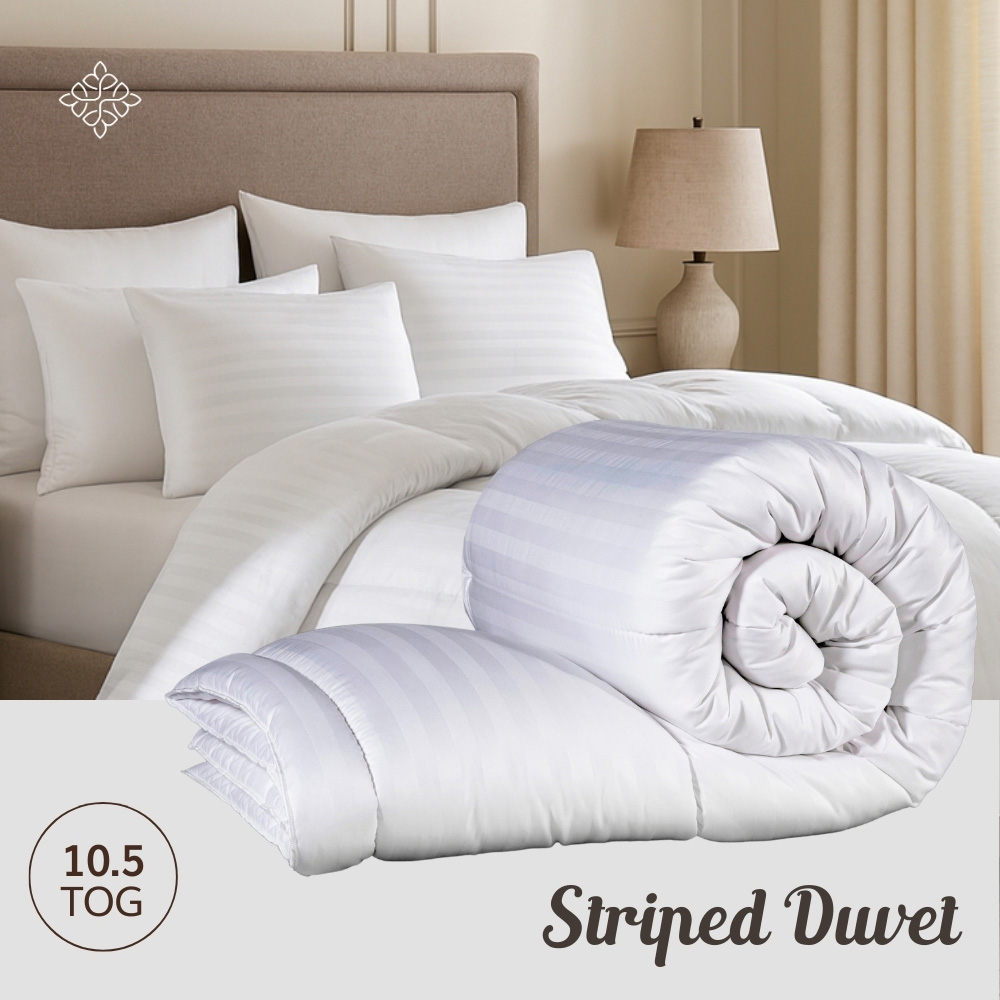 Opulent Home Single White Striped All Season Hollowfibre Duvet Set 10.5 Tog Image 2