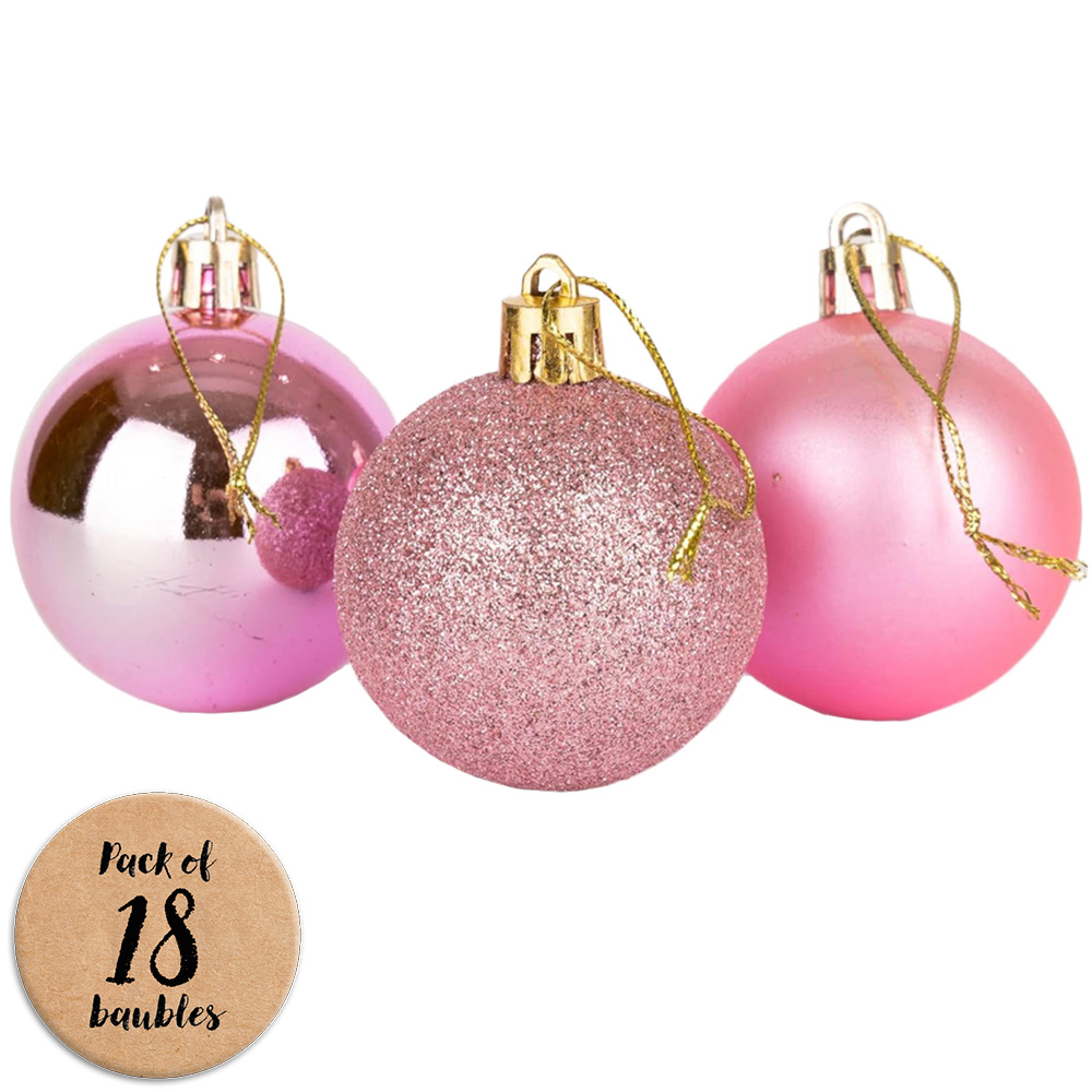 Shatchi 5cm Pink Shatterproof Christmas Bauble 18 Pack Image 1