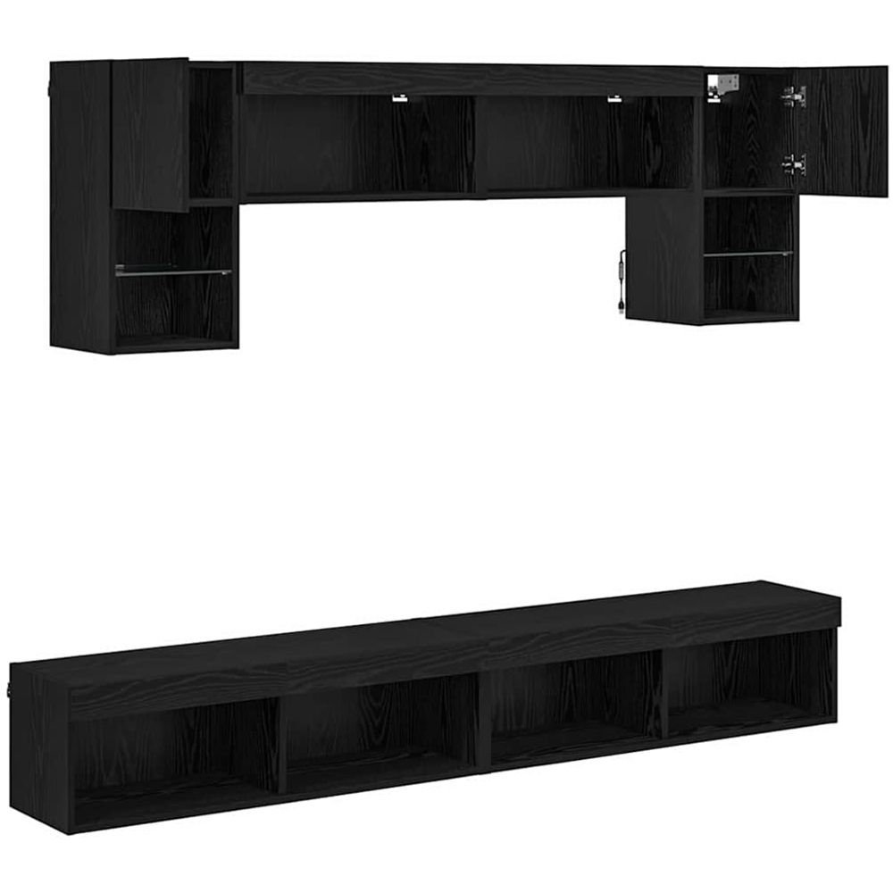 vidaXL 2 Door 10 Shelf Black Oak TV Wall Unit with LED Lights Set of 6 Image 9