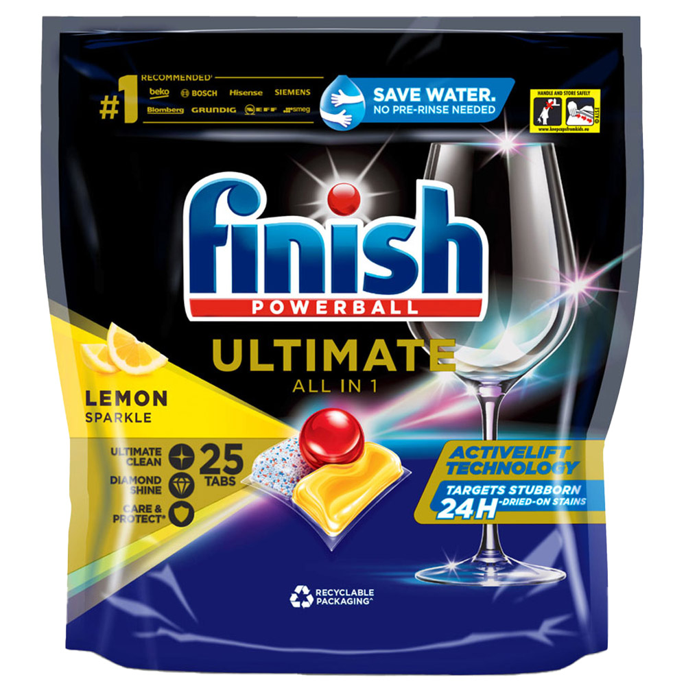 Finish Quantum Ultimate Lemon Sparkle Dishwasher Tablets 25 Pack Image 1