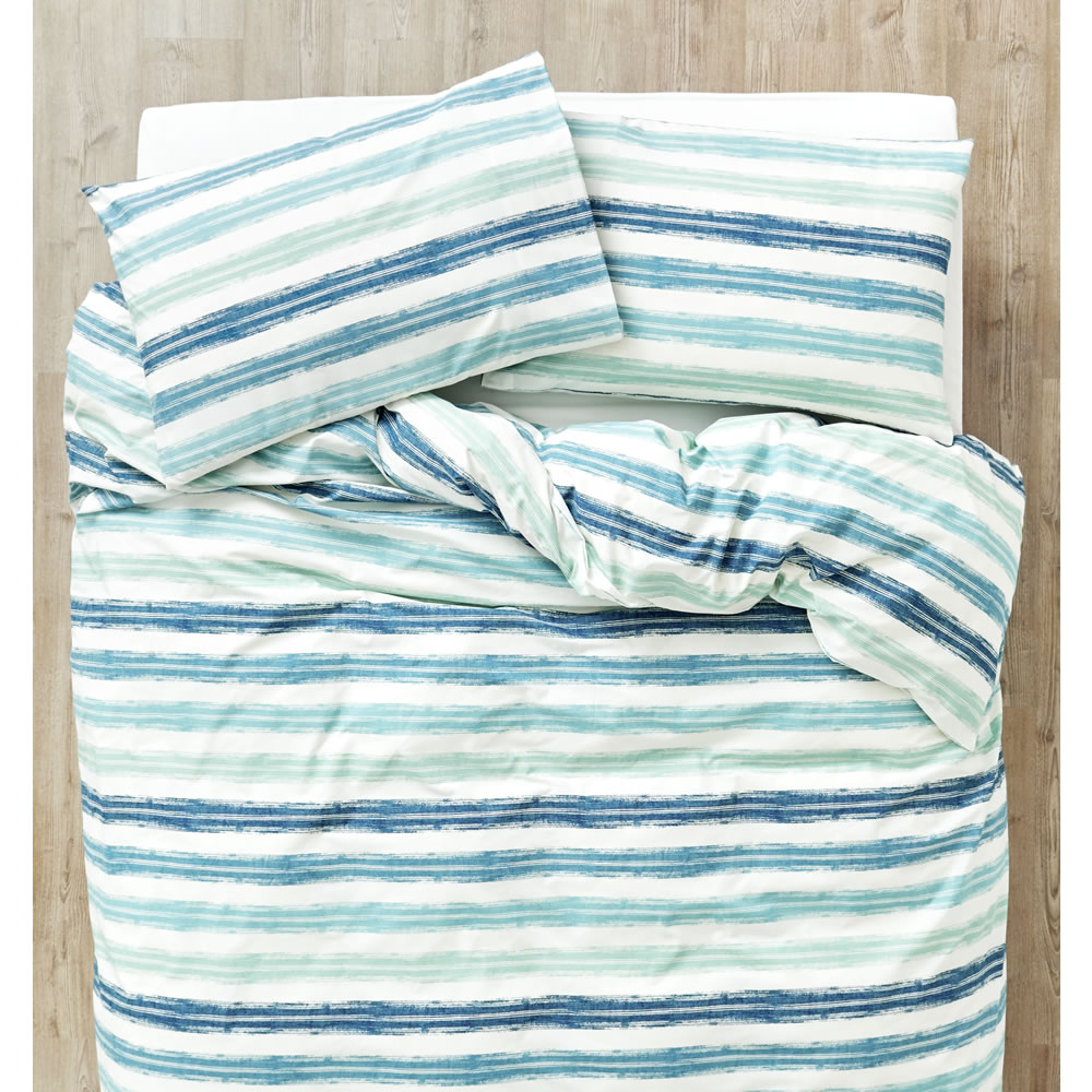 Wilko Stripe Blue and Teal Easy Care Double Duvet Set Image 3