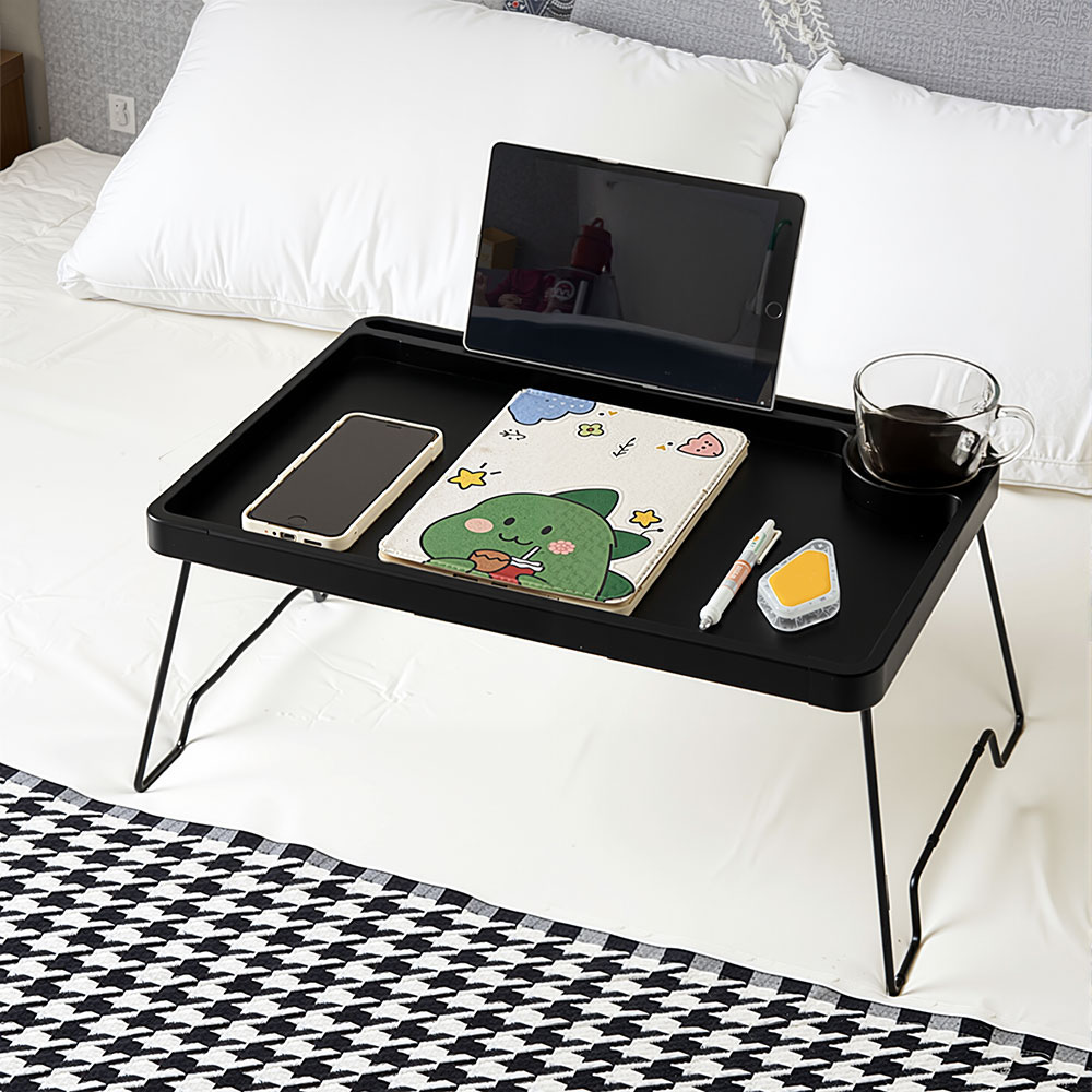 Living and Home Black Foldable Bed Table with Cup Holder Image 7