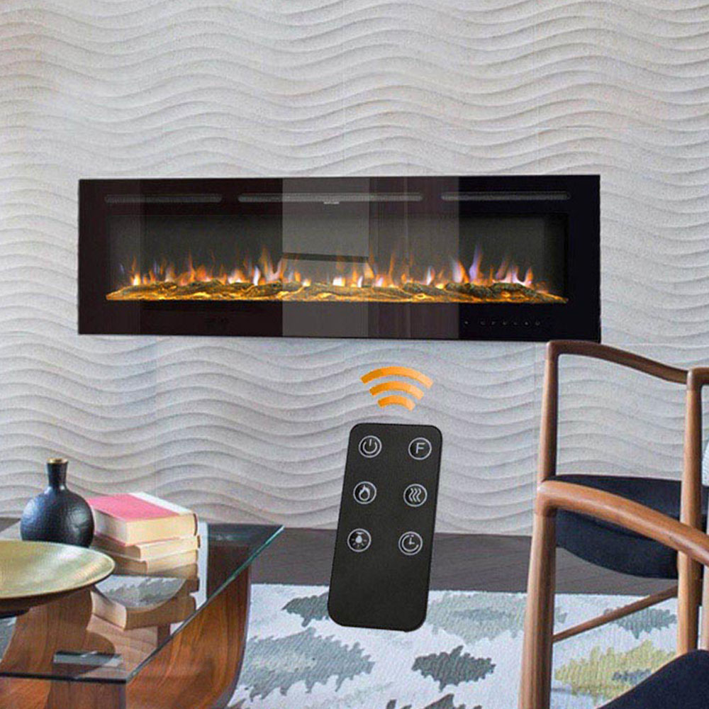 Living and Home Black LED Wall Mounted Electric Fireplace 80 inch Image 2