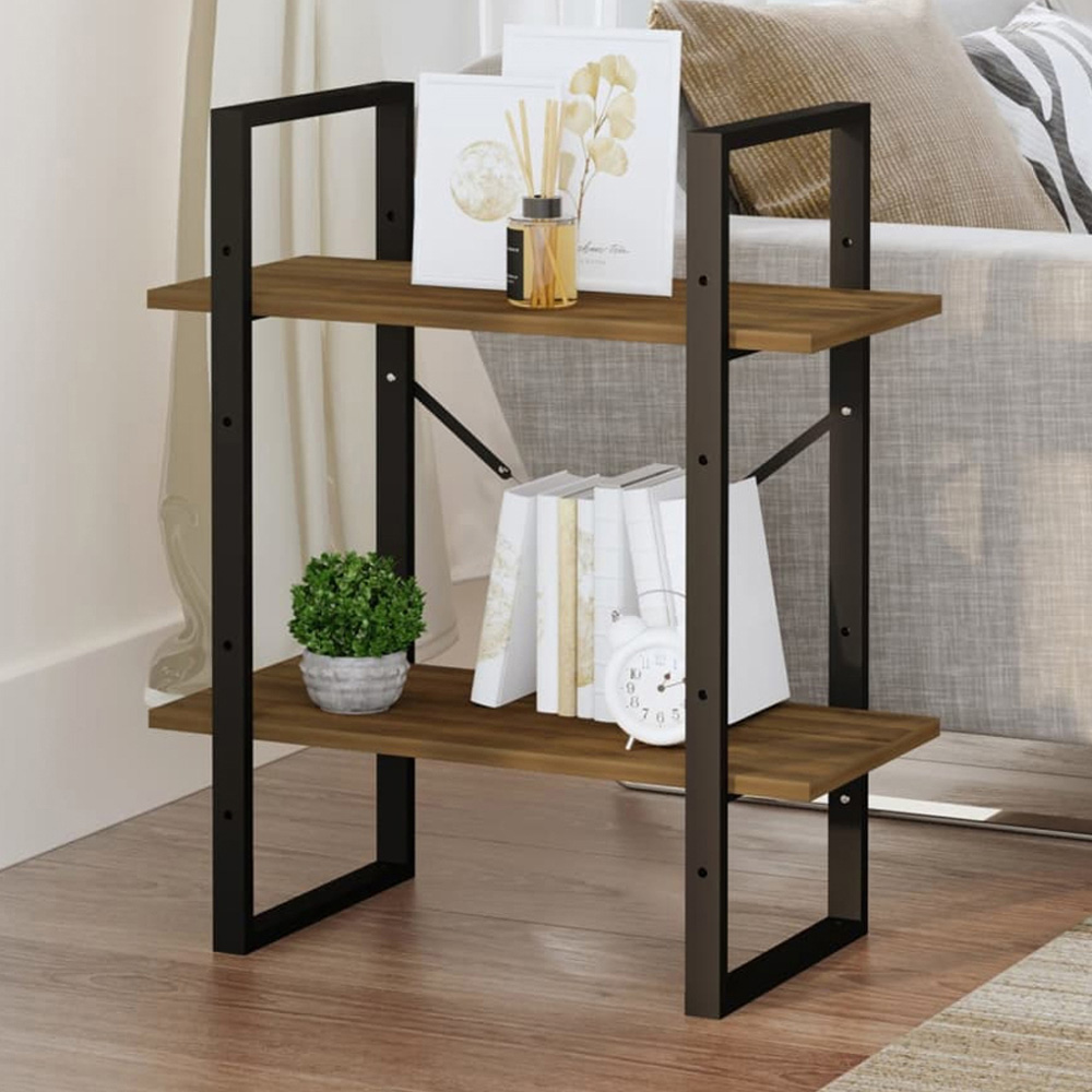 vidaXL 2 Shelf Brown Oak Bookcase Image 1