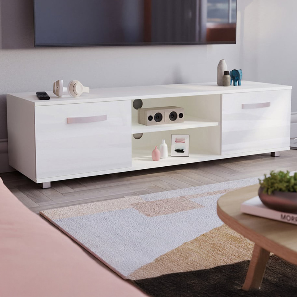 Vida Designs Cosmo 2 Door 2 Shelf White Medium TV Unit Image 1
