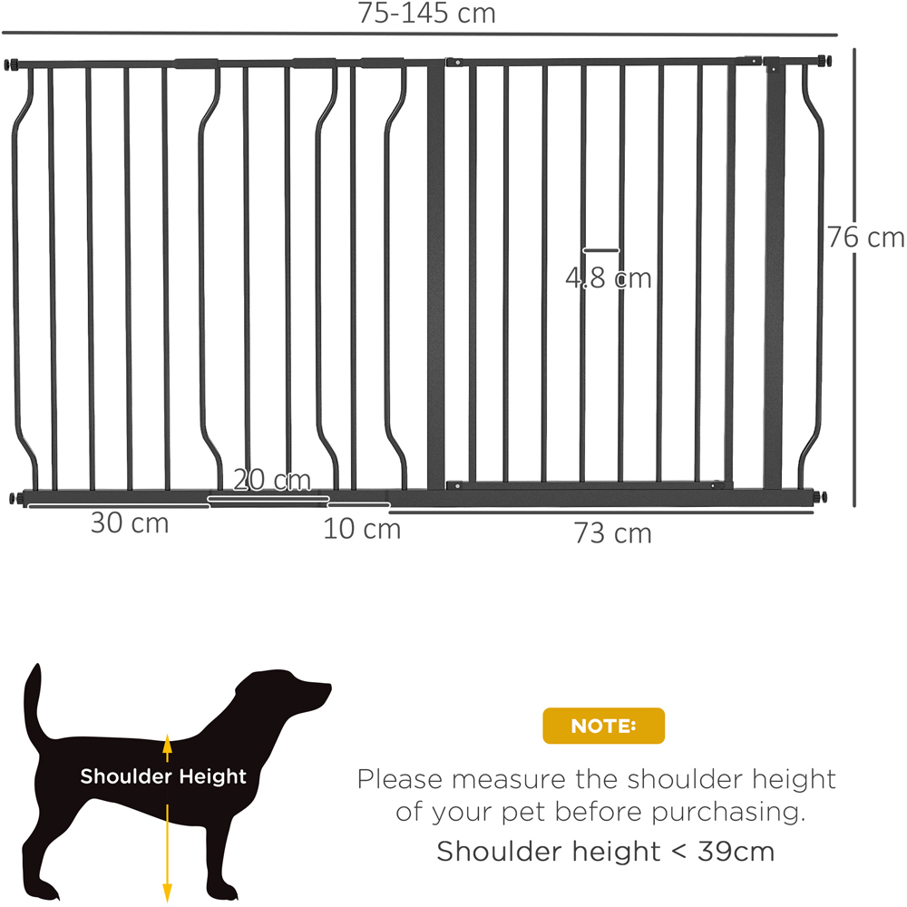 PawHut Black 75-145cm Door Pressure Fit Wide Stair Pet Safety Gate Image 8