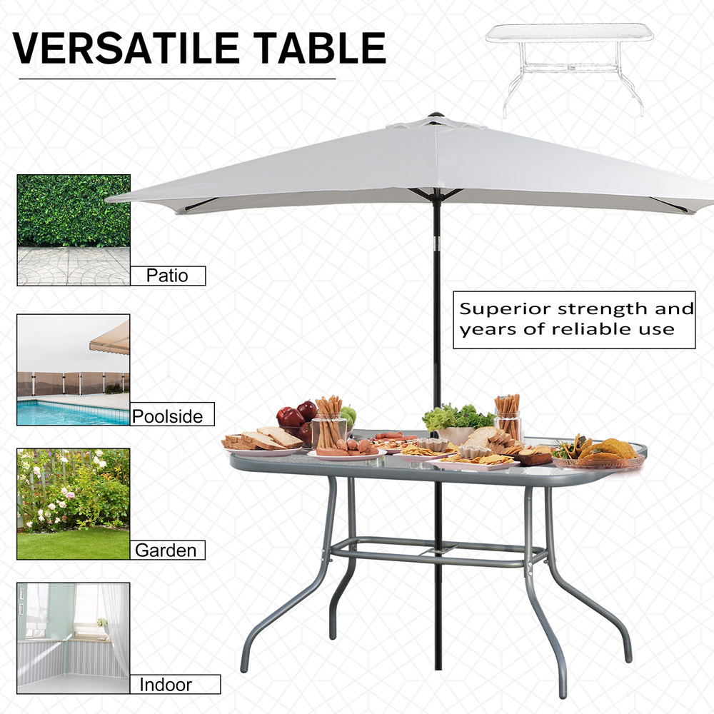 Outsunny Grey Glass Top Curved Metal Garden Table with Parasol Hole Image 4