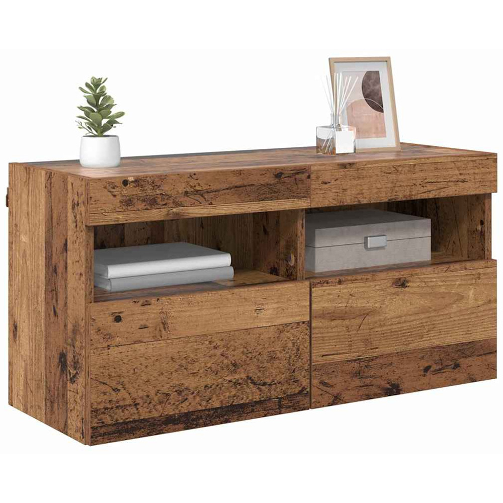 vidaXL 2 Door 2 Shelf Old Wood Wall Mounted TV Cabinet with LED Light Image 3