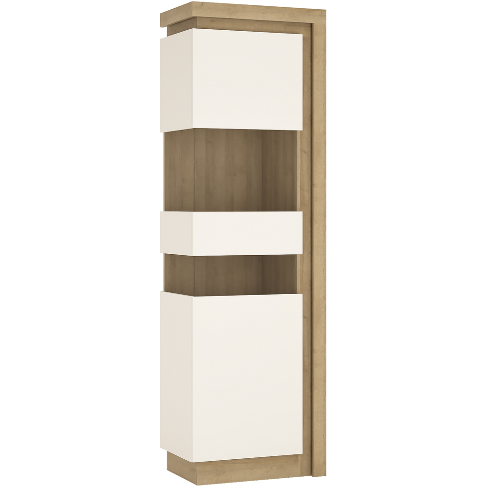 Furniture To Go Lyon Riviera Oak and White High Gloss LHD Tall Narrow Display Cabinet Image 2