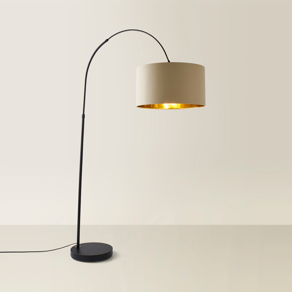 ValueLights Louis Beige and Gold Shade Black Curved LED Floor Lamp Image 5