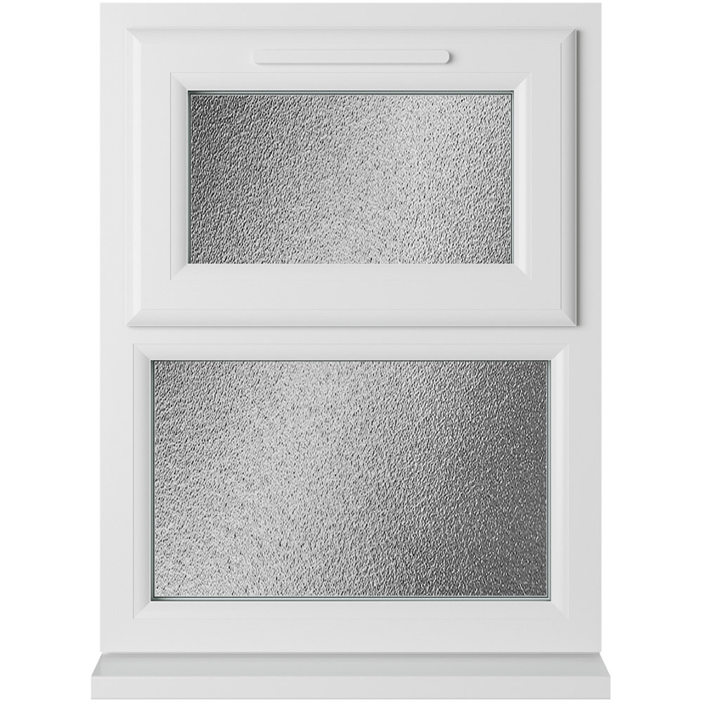 Crystal uPVC Double Glazed Window Top Hung Over Fixed Light White Obscure Glass 610x965mm Image 1