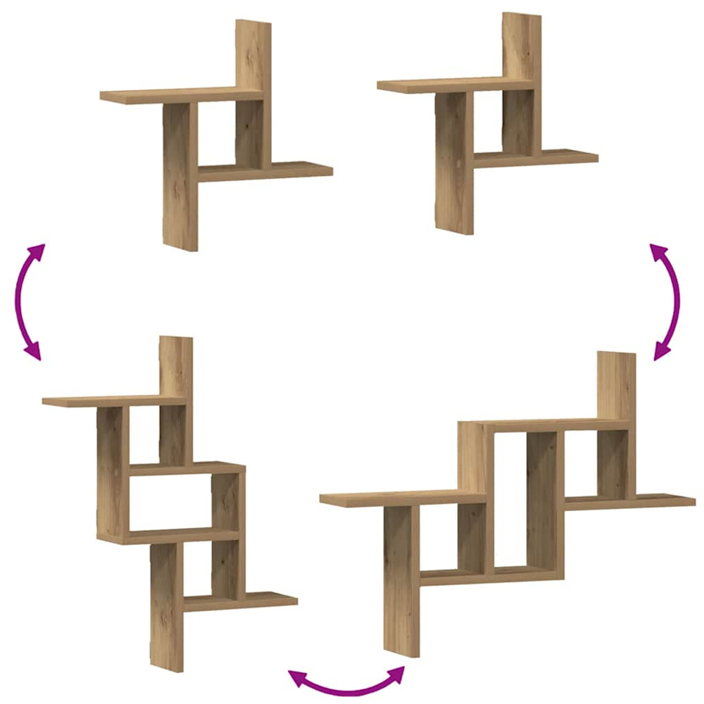 vidaXL 3 Shelf Artisian Oak Wall Shelf Set of 2 Image 9