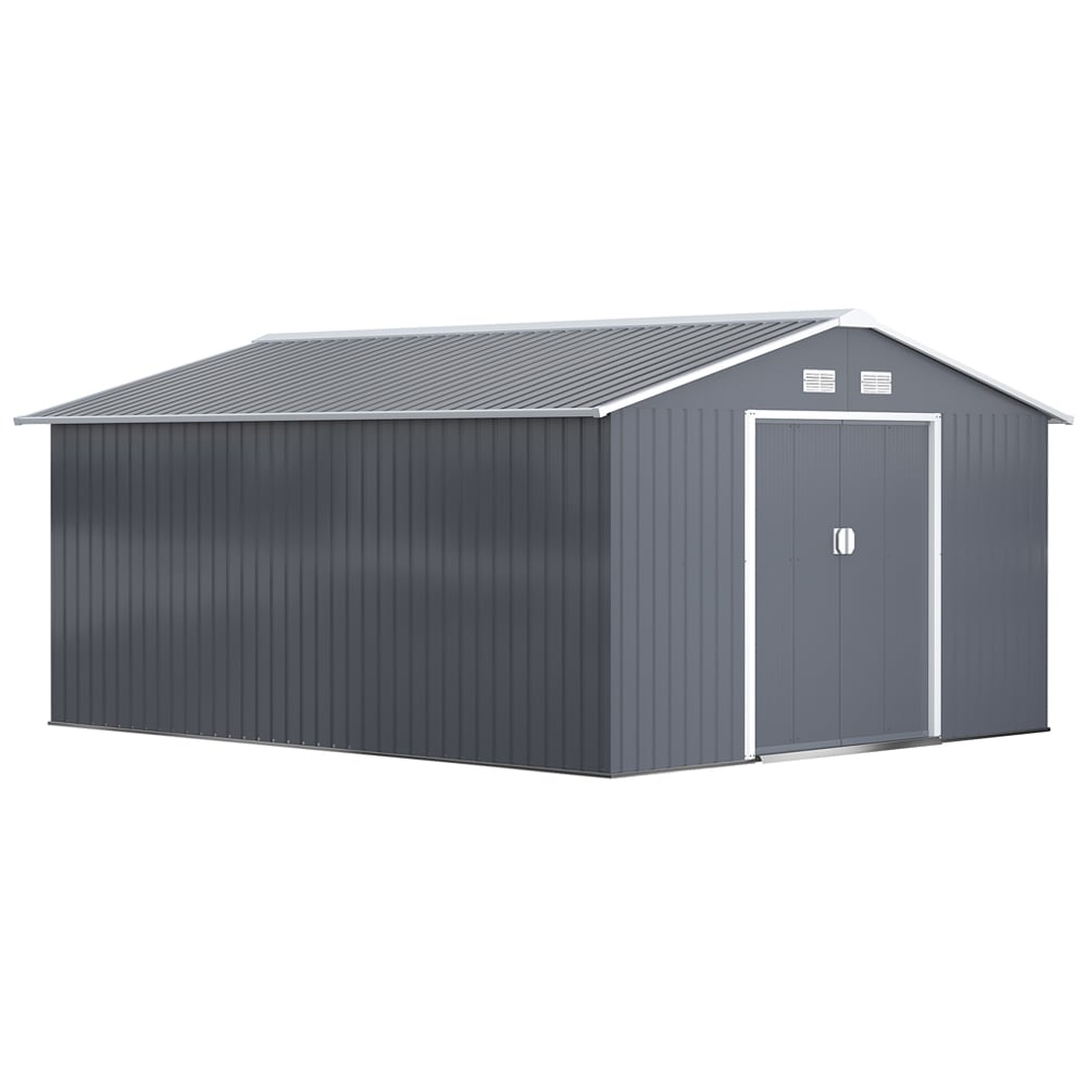 Outsunny 13 x 11ft Apex Roof Double Sliding Door Metal Shed Image 1