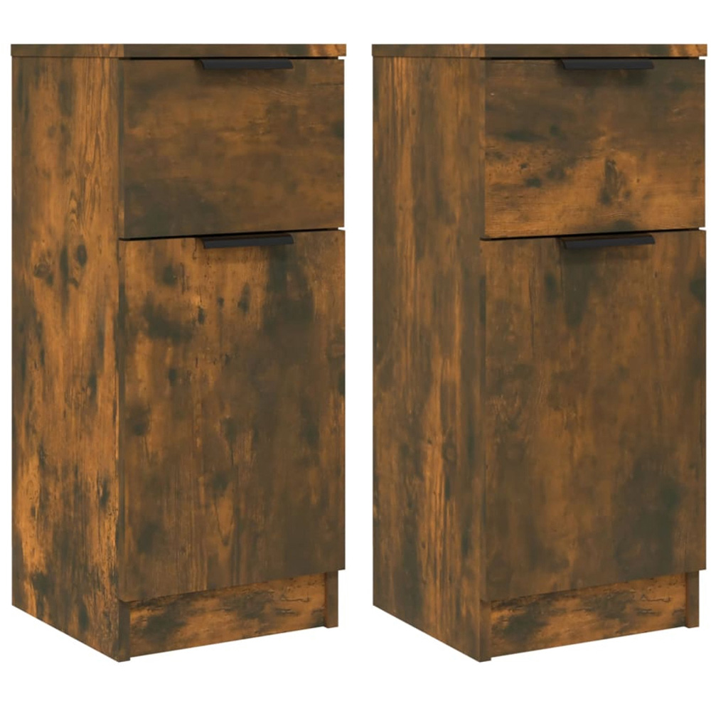 vidaXL Single Door Single Drawer Smoked Oak Sideboard Set of 2 Image 2